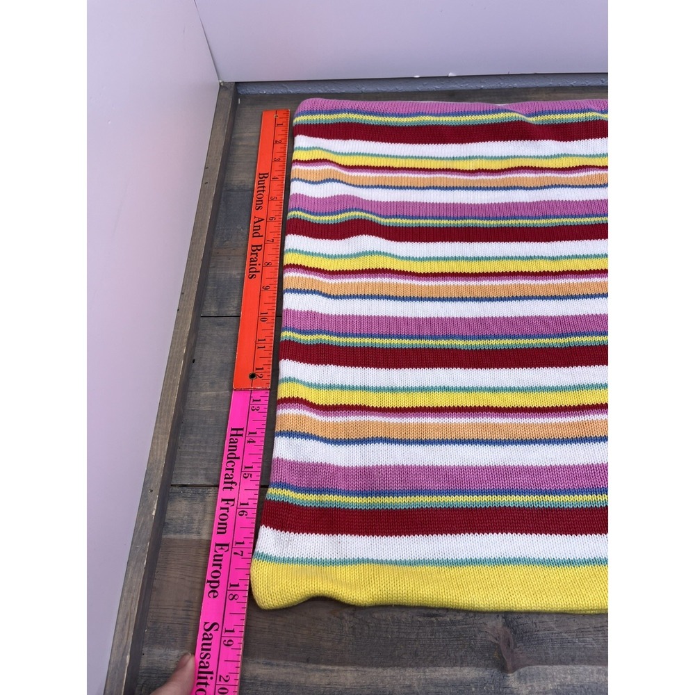 Lauren Ralph Lauren Sweater Knit Striped Throw Pillow Cover Pink Red Rainbow 18" - Picture 2 of 3